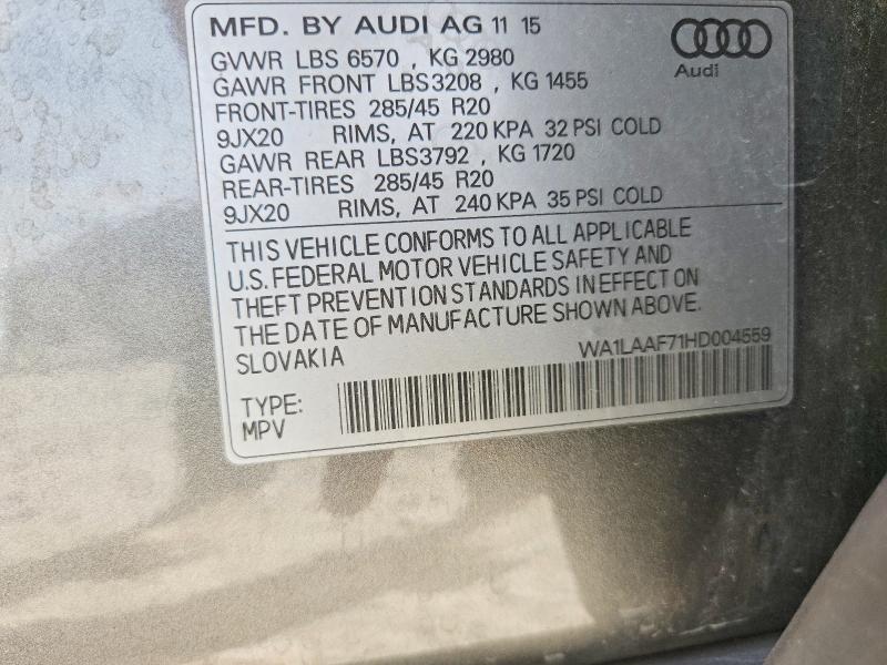 2017 Audi Q7 მანქანა იყიდება აუქციონზე, vin: WA1LAAF71HD004559, აუქციონის ნომერი: 47951076