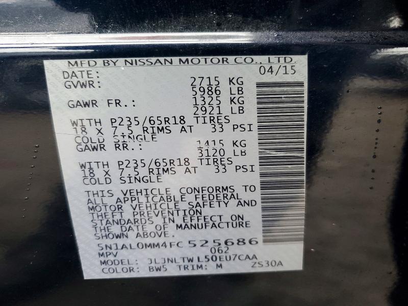 Aukcja sprzedaży 2015 Infiniti Qx60, vin: 5N1AL0MM4FC525686, numer aukcji: 79536705
