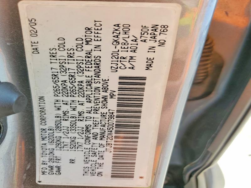 Aukcja sprzedaży 2005 Lexus Gx 470, vin: JTJBT20X450079847, numer aukcji: 45815836