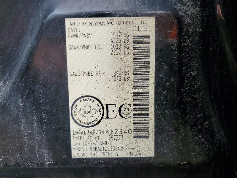 Aukcja sprzedaży 2016 Nissan Altima, vin: 1N4AL3AP7GN312540, numer aukcji: 45950226