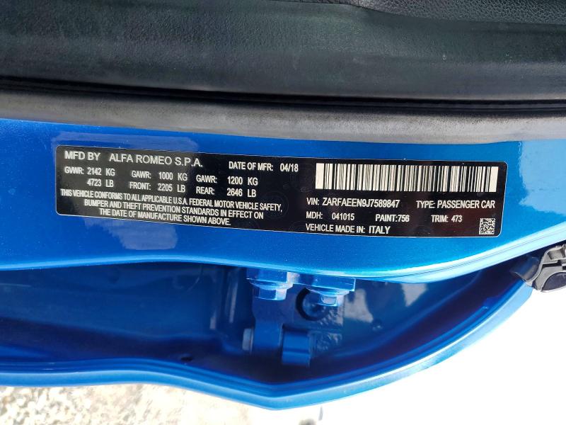 42017016 :رقم المزاد ، ZARFAEEN9J7589847 vin ، 2018 Alfa Romeo Giulia مزاد بيع