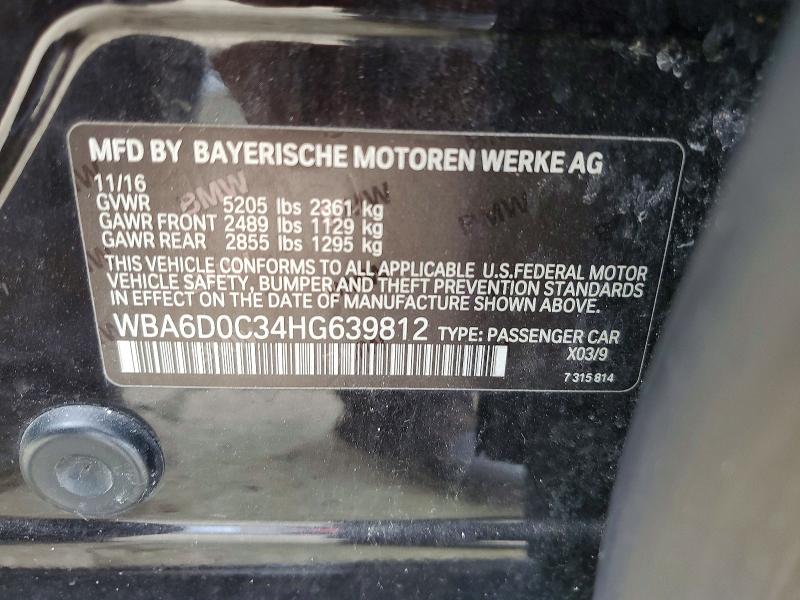 2017 Bmw 640 მანქანა იყიდება აუქციონზე, vin: WBA6D0C34HG639812, აუქციონის ნომერი: 46335346