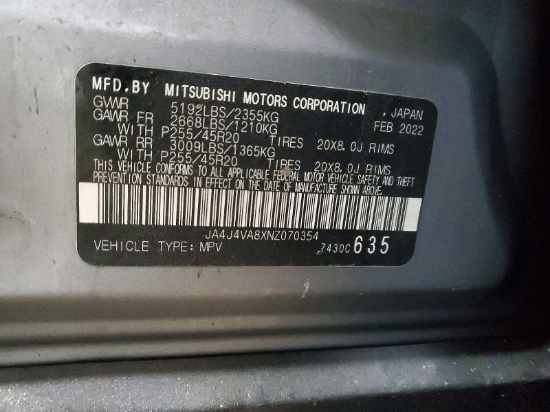 Продаж на аукціоні авто 2022 Mitsubishi Outlander, vin: JA4J4VA8XNZ070354, номер лоту: 79386285
