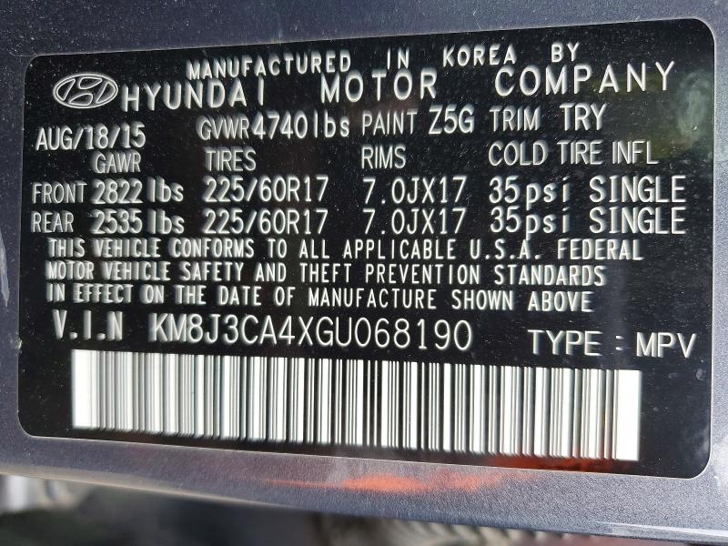 Продаж на аукціоні авто 2016 Hyundai Tucson, vin: KM8J3CA4XGU068190, номер лоту: 46355216