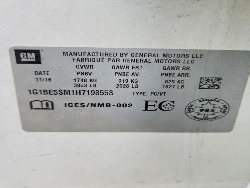 46455856 :رقم المزاد ، 1G1BE5SM1H7193553 vin ، 2017 Chevrolet Cruze مزاد بيع