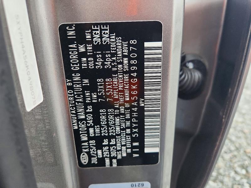 Aukcja sprzedaży 2019 Kia Sorento, vin: 5XYPH4A56KG498078, numer aukcji: 41960076