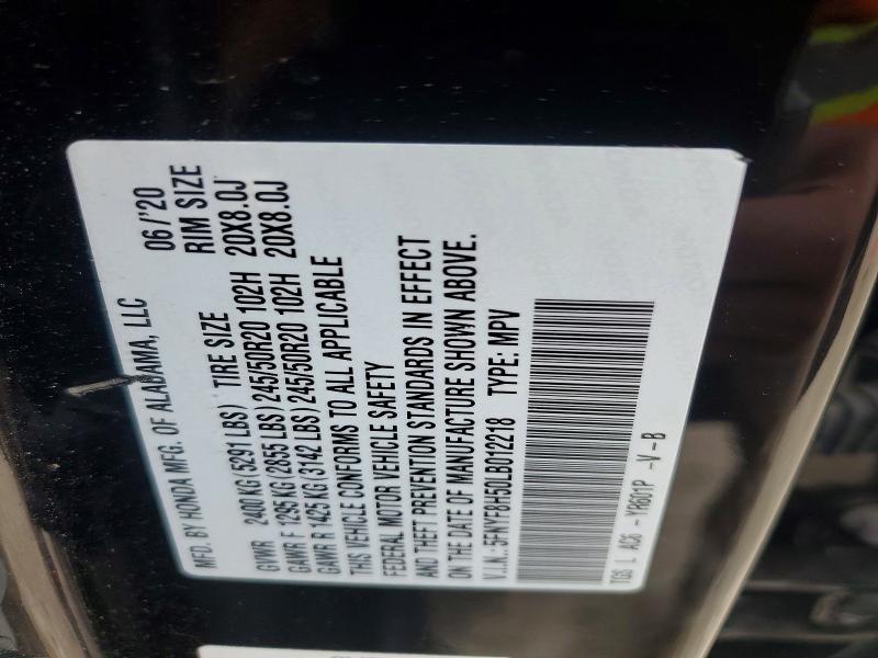 46765646 :رقم المزاد ، 5FNYF8H50LB012218 vin ، 2020 Honda Passport مزاد بيع
