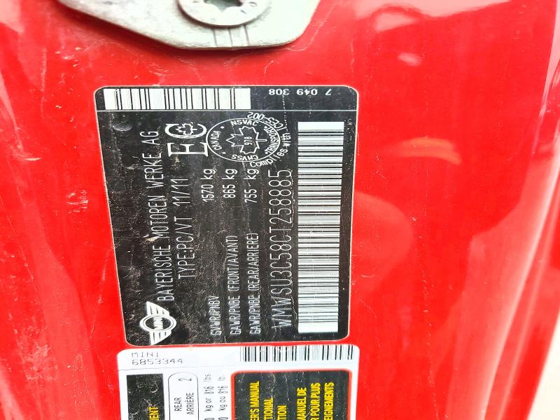 Aukcja sprzedaży 2012 Mini Cooper, vin: WMWSU3C58CT258885, numer aukcji: 45796286