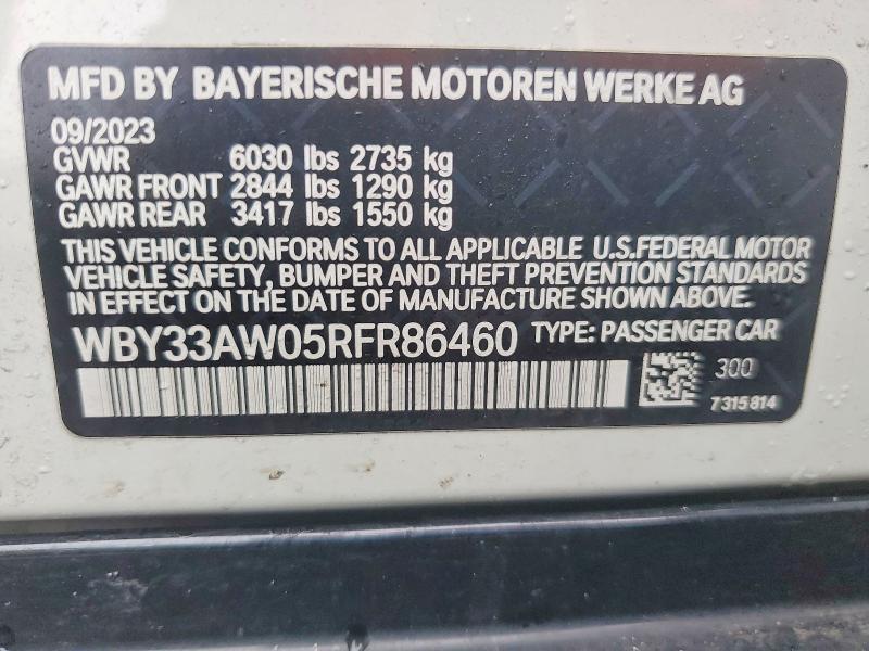 Aukcja sprzedaży 2024 Bmw I4, vin: WBY33AW05RFR86460, numer aukcji: 41587316