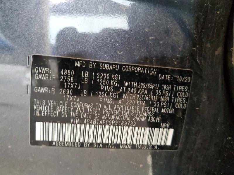 79489485 :رقم المزاد ، 4S4BTAFC9R3189732 vin ، 2024 Subaru Outback مزاد بيع