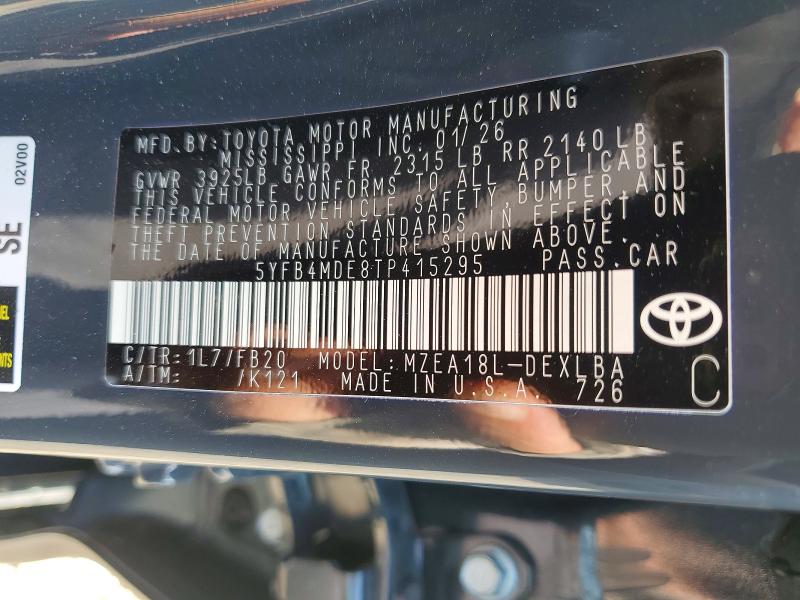 47136196 :رقم المزاد ، 5YFB4MDE8TP415295 vin ، 2026 Toyota Corolla مزاد بيع