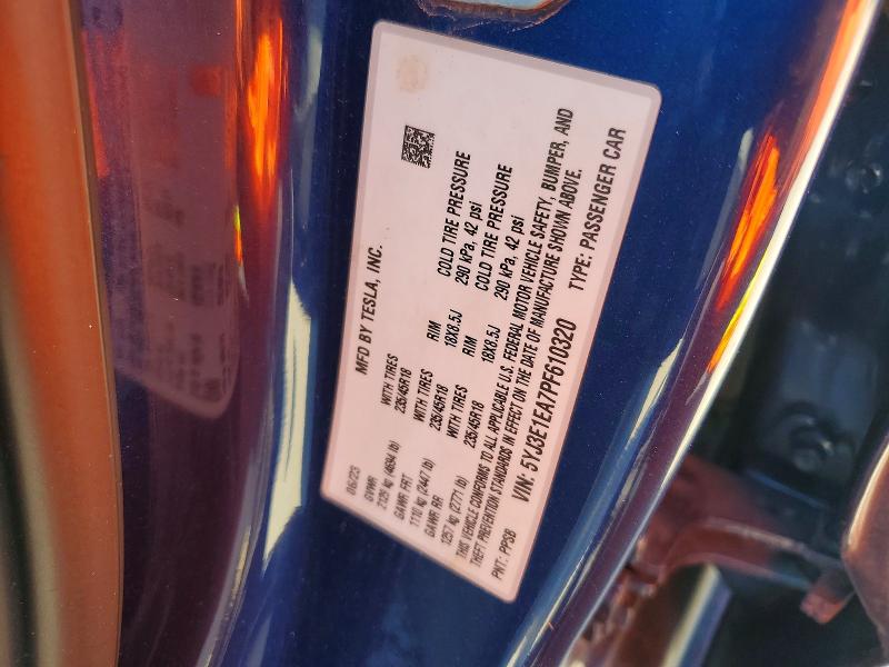 2023 Tesla Model 3 მანქანა იყიდება აუქციონზე, vin: 5YJ3E1EA7PF610320, აუქციონის ნომერი: 46902476