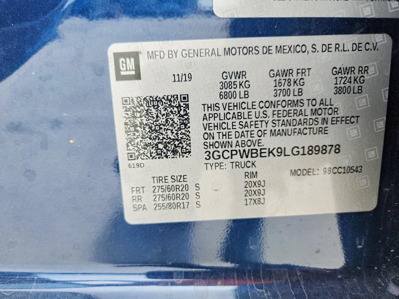 79475755 :رقم المزاد ، 3GCPWBEK9LG189878 vin ، 2020 Chevrolet Silverado مزاد بيع