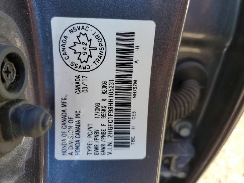 79661475 :رقم المزاد ، 2HGFC1F98HH105231 vin ، 2017 Honda Civic مزاد بيع