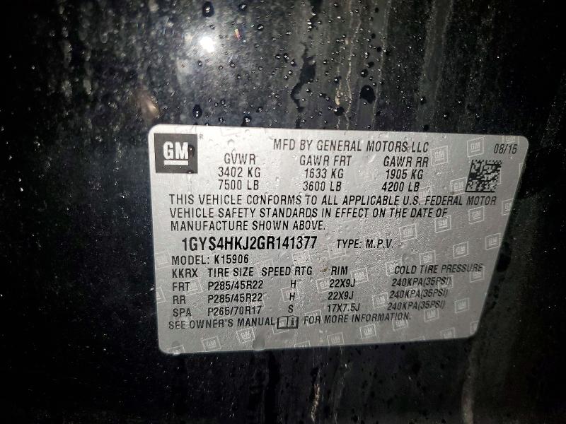 2016 Cadillac Escalade მანქანა იყიდება აუქციონზე, vin: 1GYS4HKJ2GR141377, აუქციონის ნომერი: 41753256