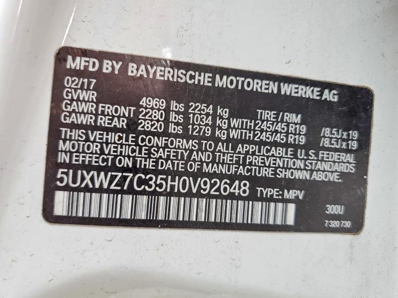 47771126 :رقم المزاد ، 5UXWZ7C35H0V92648 vin ، 2017 Bmw X3 مزاد بيع