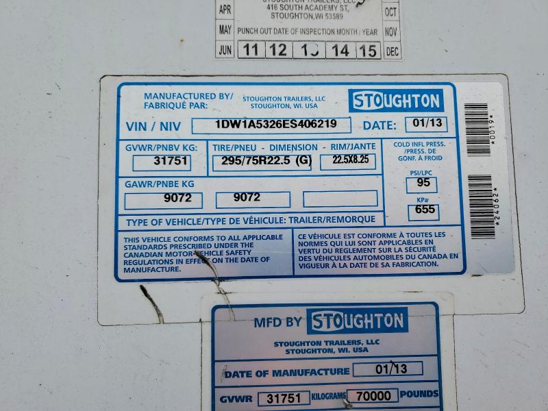 42074696 :رقم المزاد ، 1DW1A5326ES406219 vin ، 2014 Stoughton Trailers I مزاد بيع