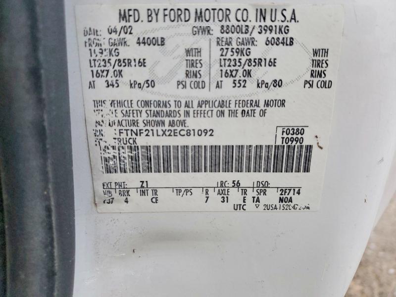 Продаж на аукціоні авто 2002 Ford F250, vin: 1FTNF21LX2EC81092, номер лоту: 42001536