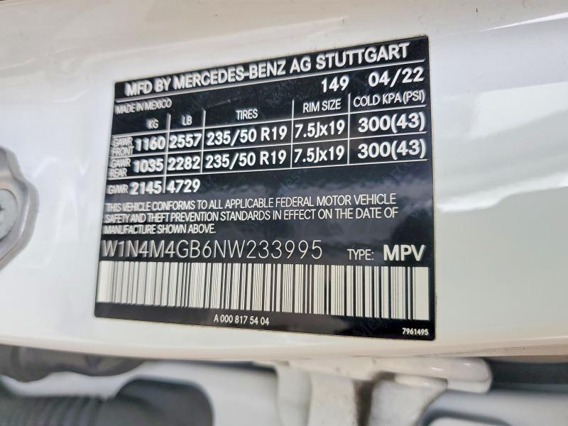 Aukcja sprzedaży 2022 Mercedes-benz Glb, vin: W1N4M4GB6NW233995, numer aukcji: 42010326