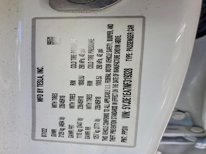 Aukcja sprzedaży 2022 Tesla Model 3, vin: 5YJ3E1EA7NF319328, numer aukcji: 46567916