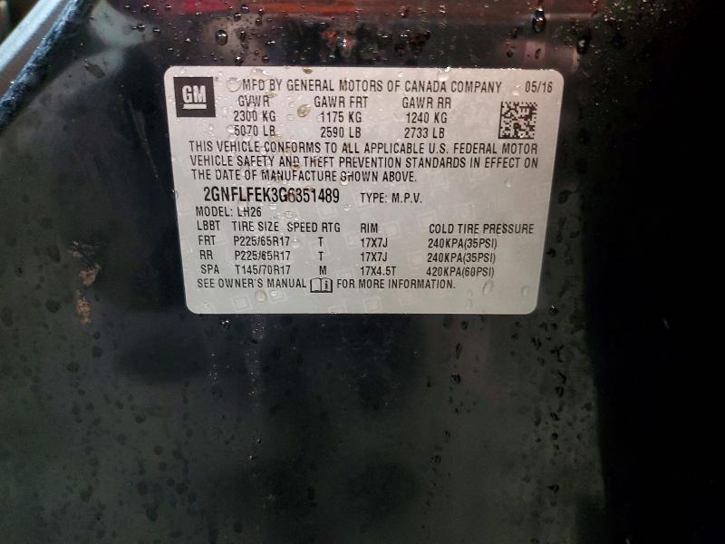 42017106 :رقم المزاد ، 2GNFLFEK3G6351489 vin ، 2016 Chevrolet Equinox مزاد بيع