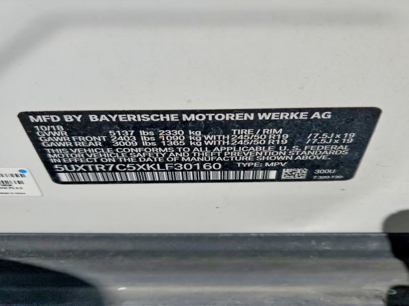 46159766 :رقم المزاد ، 5UXTR7C5XKLF30160 vin ، 2019 Bmw X3 مزاد بيع
