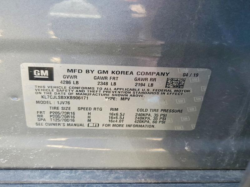 Продаж на аукціоні авто 2019 Chevrolet Trax, vin: KL7CJLSBXKB906171, номер лоту: 47975936