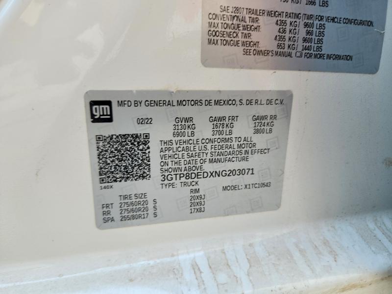 Продажа на аукционе авто 2022 Gmc Sierra, vin: 3GTP8DEDXNG203071, номер лота: 47921056