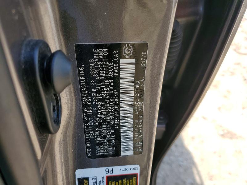 46274146 :رقم المزاد ، 4T1BF1FK7HU792184 vin ، 2017 Toyota Camry مزاد بيع