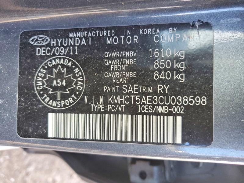 Aukcja sprzedaży 2012 Hyundai Accent, vin: KMHCT5AE3CU038598, numer aukcji: 45837826