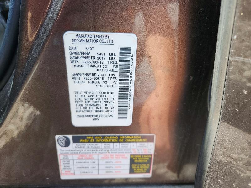Aukcja sprzedaży 2008 Infiniti Fx35, vin: JNRAS08W88X203129, numer aukcji: 47445906
