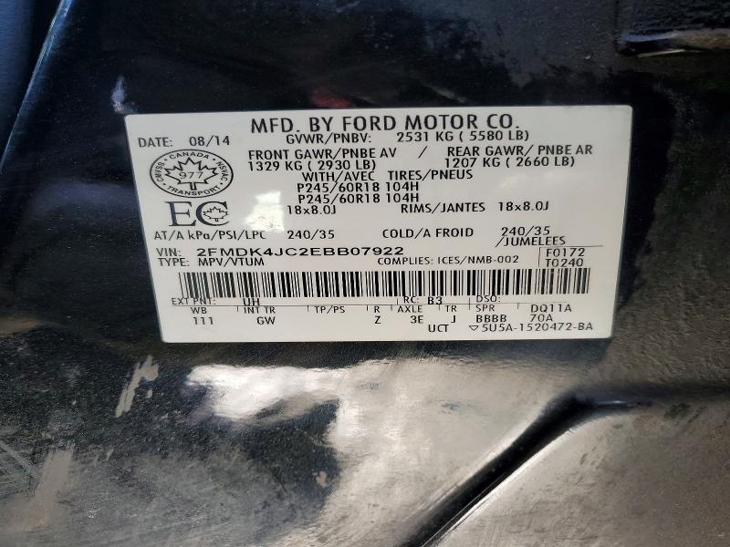 79830665 :رقم المزاد ، 2FMDK4JC2EBB07922 vin ، 2014 Ford Edge مزاد بيع