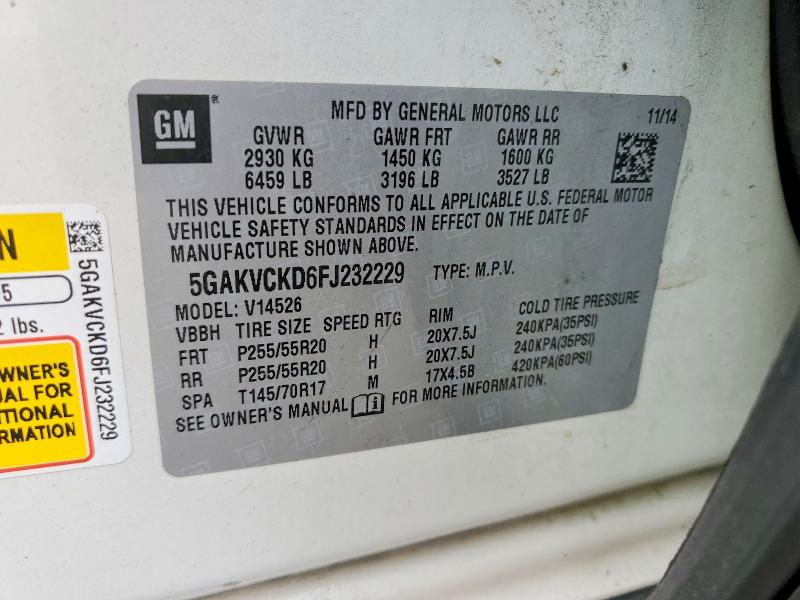 2015 Buick Enclave მანქანა იყიდება აუქციონზე, vin: 5GAKVCKD6FJ232229, აუქციონის ნომერი: 78828575
