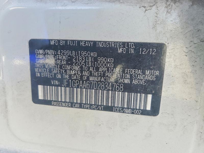 46045356 :رقم المزاد ، JF1GPAA67D2834768 vin ، 2013 Subaru Impreza مزاد بيع
