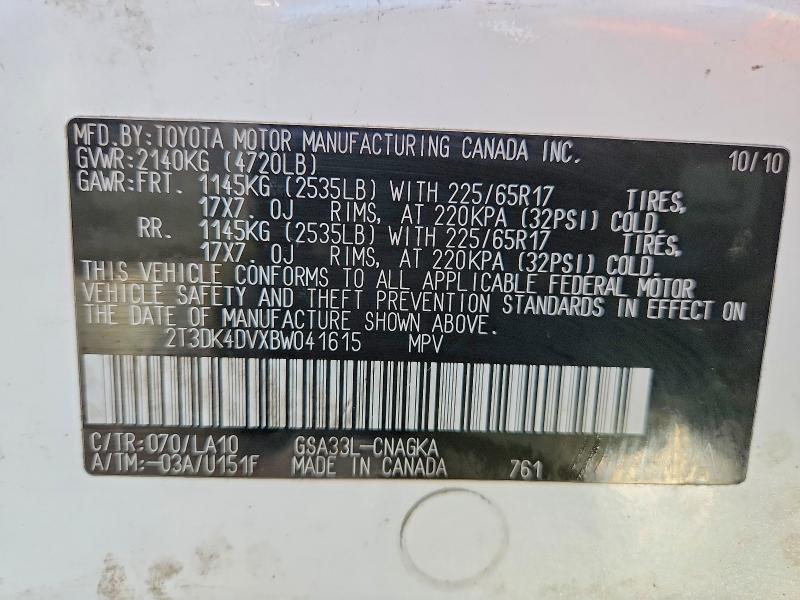 Продаж на аукціоні авто 2011 Toyota Rav4, vin: 2T3DK4DVXBW041615, номер лоту: 47554416