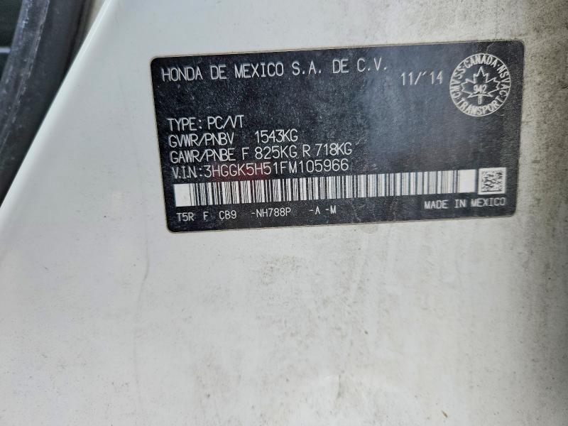 45505406 :رقم المزاد ، 3HGGK5H51FM105966 vin ، 2015 Honda Fit مزاد بيع
