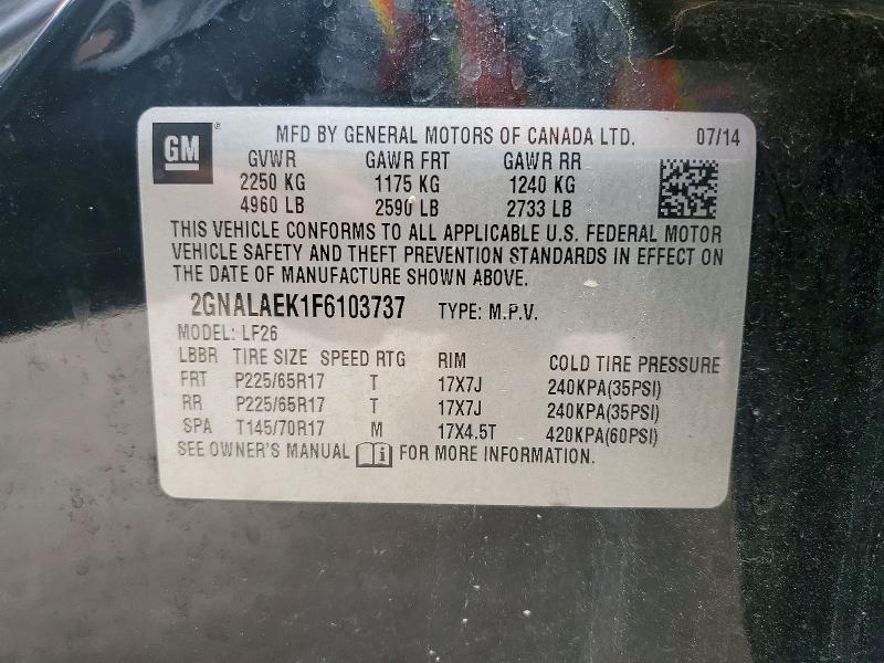 47171586 :رقم المزاد ، 2GNALAEK1F6103737 vin ، 2015 Chevrolet Equinox مزاد بيع