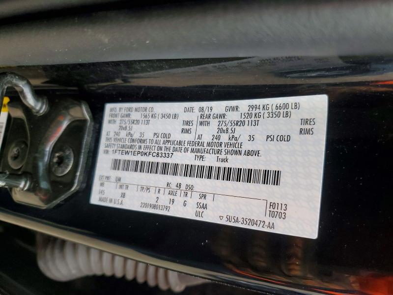 47792046 :رقم المزاد ، 1FTEW1EP0KFC83337 vin ، 2019 Ford F150 مزاد بيع