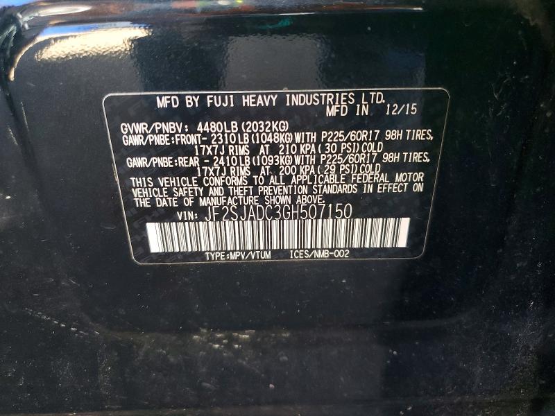 47182536 :رقم المزاد ، JF2SJADC3GH507150 vin ، 2016 Subaru Forester مزاد بيع
