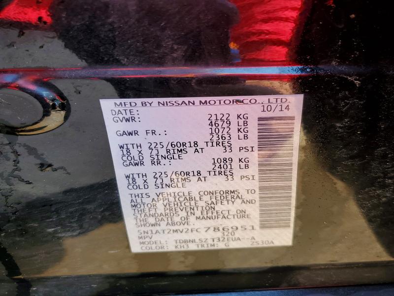 2015 Nissan Rogue მანქანა იყიდება აუქციონზე, vin: 5N1AT2MV2FC786951, აუქციონის ნომერი: 47999036