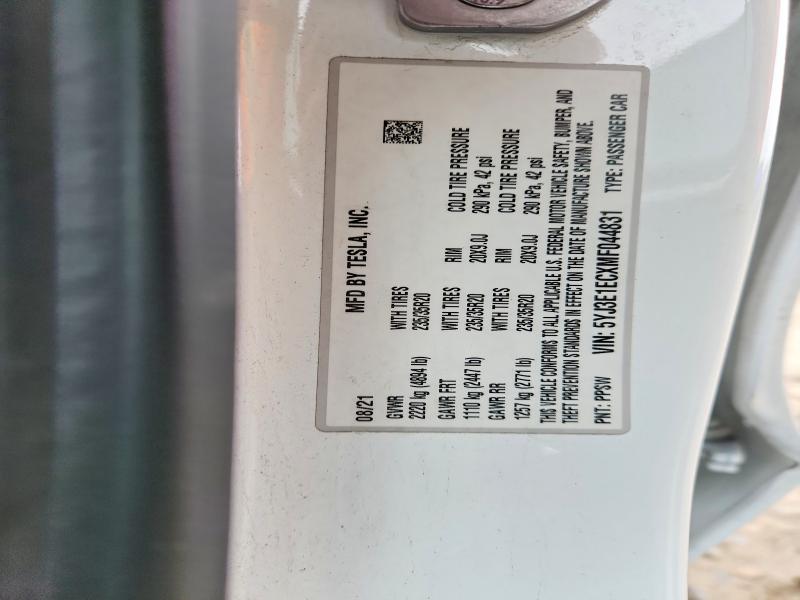 2021 Tesla Model 3 მანქანა იყიდება აუქციონზე, vin: 5YJ3E1ECXMF044831, აუქციონის ნომერი: 79304235
