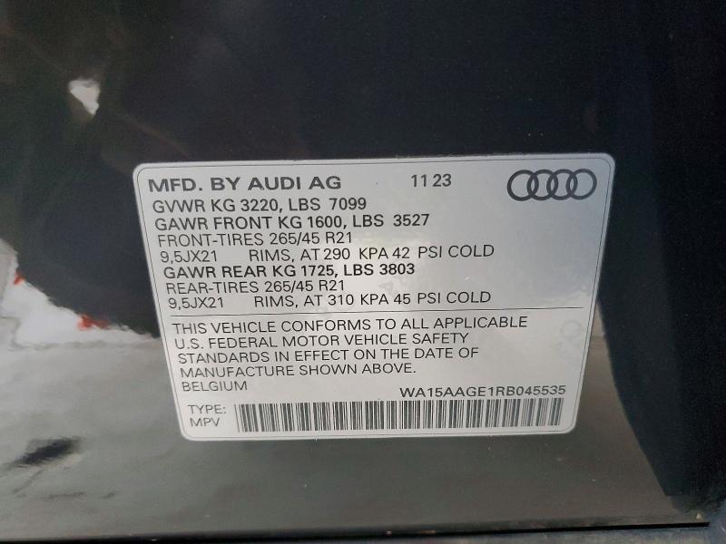 2024 Audi Q8 E-tron მანქანა იყიდება აუქციონზე, vin: WA15AAGE1RB045535, აუქციონის ნომერი: 47409756