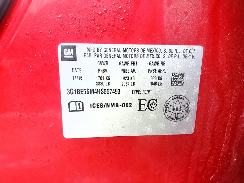 2017 Chevrolet Cruze მანქანა იყიდება აუქციონზე, vin: 3G1BE5SM4HS567493, აუქციონის ნომერი: 46397886