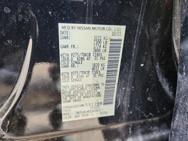 Auction sale of the 2021 Nissan Titan, vin: 1N6AA1ED5MN531798, lot number: 41892016