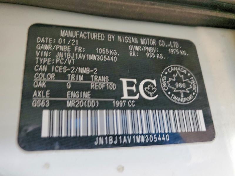 47296796 :رقم المزاد ، JN1BJ1AV1MW305440 vin ، 2021 Nissan Qashqai Sl مزاد بيع