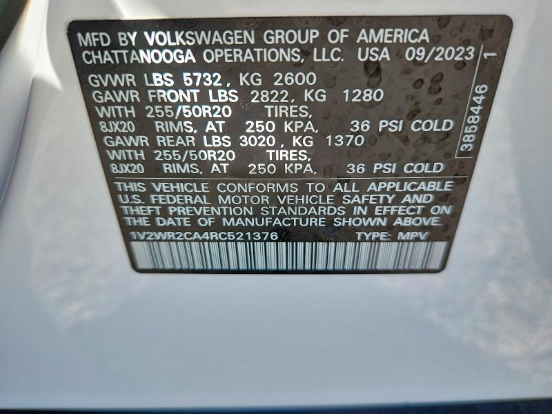 Aukcja sprzedaży 2024 Volkswagen Atlas, vin: 1V2WR2CA4RC521376, numer aukcji: 45917966