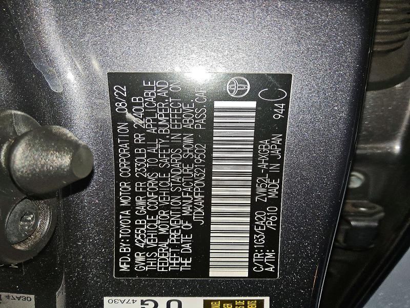 2022 Toyota Prius Prime მანქანა იყიდება აუქციონზე, vin: JTDKAMFP0N3219502, აუქციონის ნომერი: 41944326