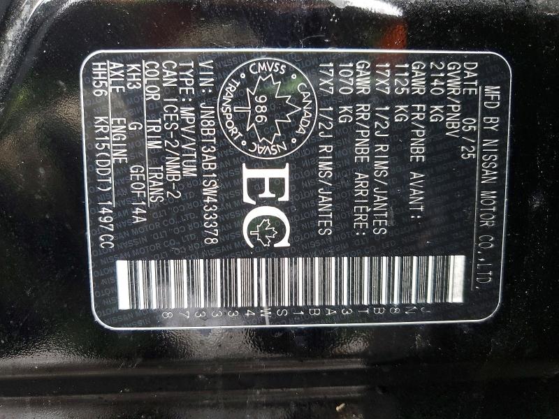 46129136 :رقم المزاد ، JN8BT3AB1SW433378 vin ، 2025 Nissan Rogue مزاد بيع