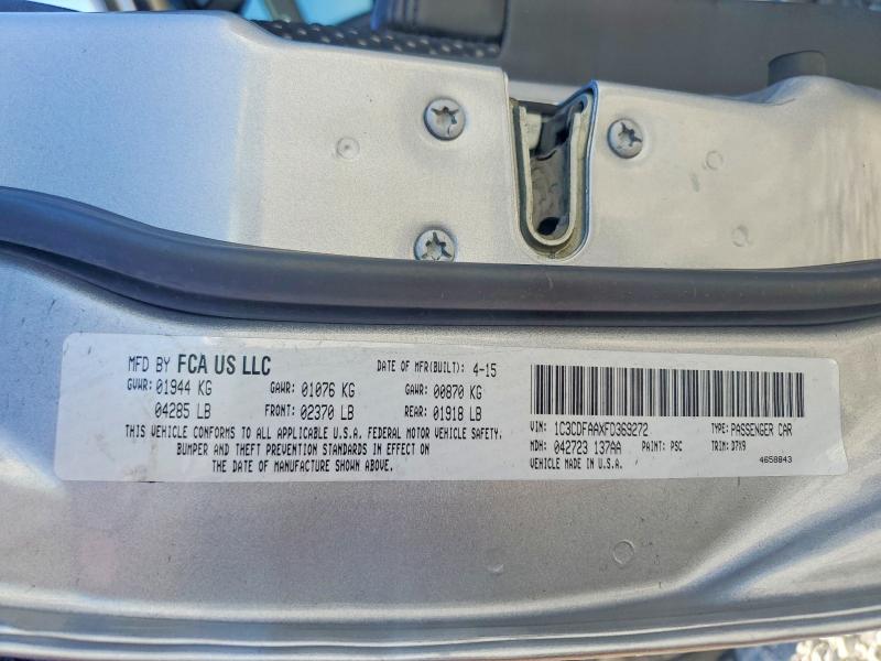 2015 Dodge Dart მანქანა იყიდება აუქციონზე, vin: 1C3CDFAAXFD369272, აუქციონის ნომერი: 46032506