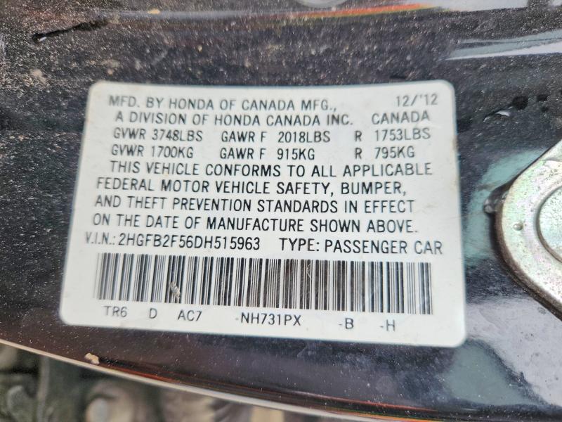 47296756 :رقم المزاد ، 2HGFB2F56DH515963 vin ، 2013 Honda Civic مزاد بيع